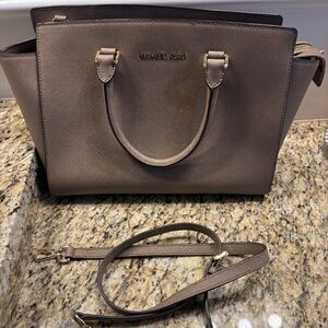 Michael kors gray leather handbag